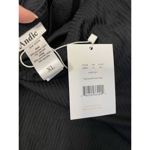 Andie Swim The Amalfi One Piece Swimsuit Ribbed Black Size XL NWT Minimalist - Picture 8 of 10